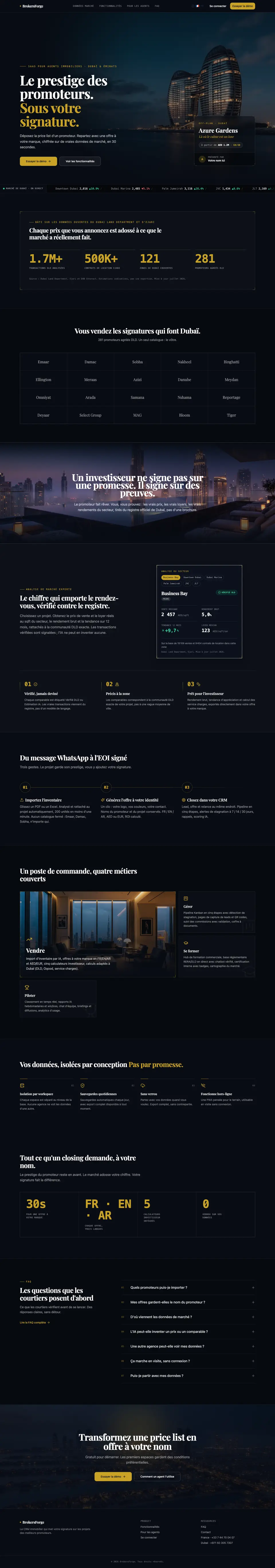 Page complète de BrokersForge, du haut vers le bas