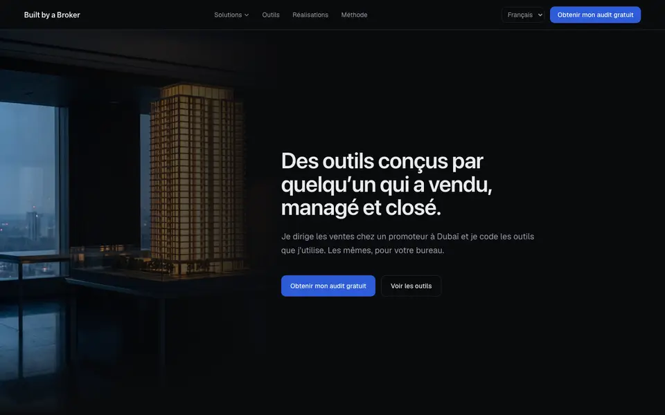 Page d'accueil de Built by a Broker