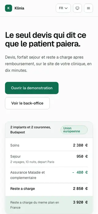 Affichage mobile de Klinia