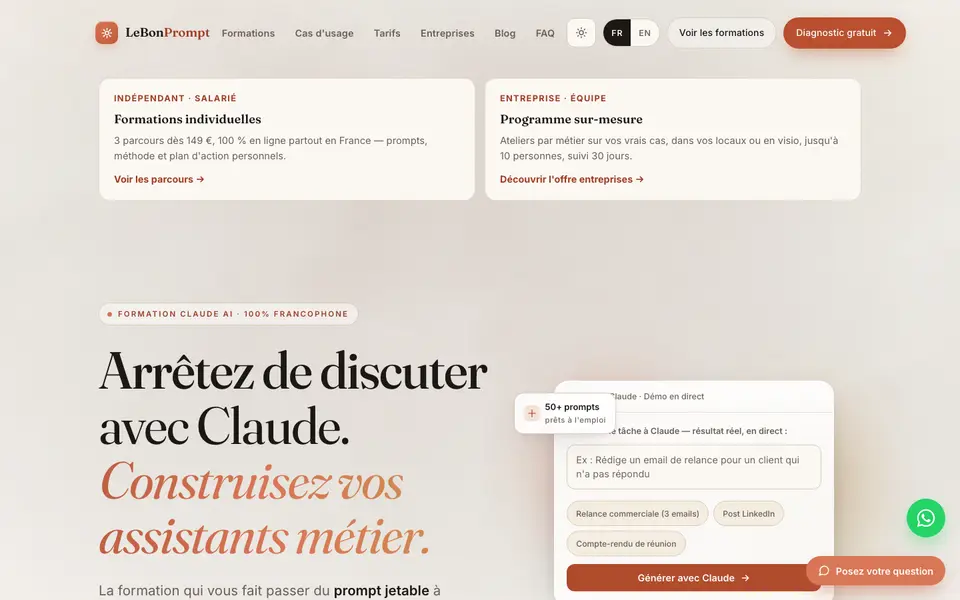 Page d'accueil de LeBonPrompt
