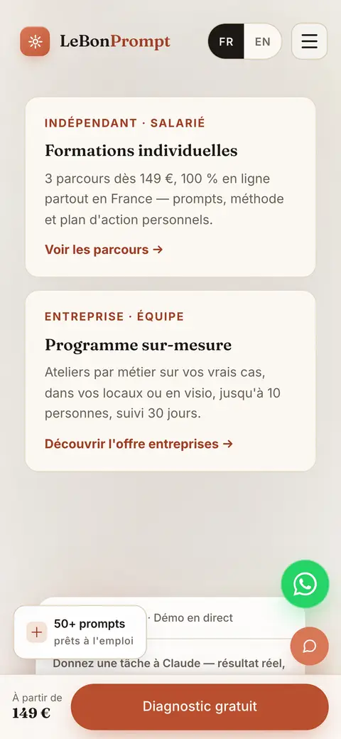 Affichage mobile de LeBonPrompt