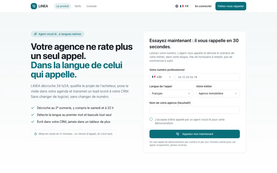Page d'accueil de LINEA