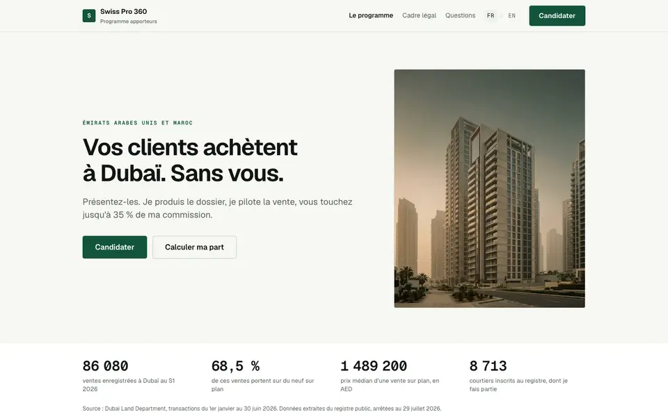 Page d'accueil de SwissPro Partenaires