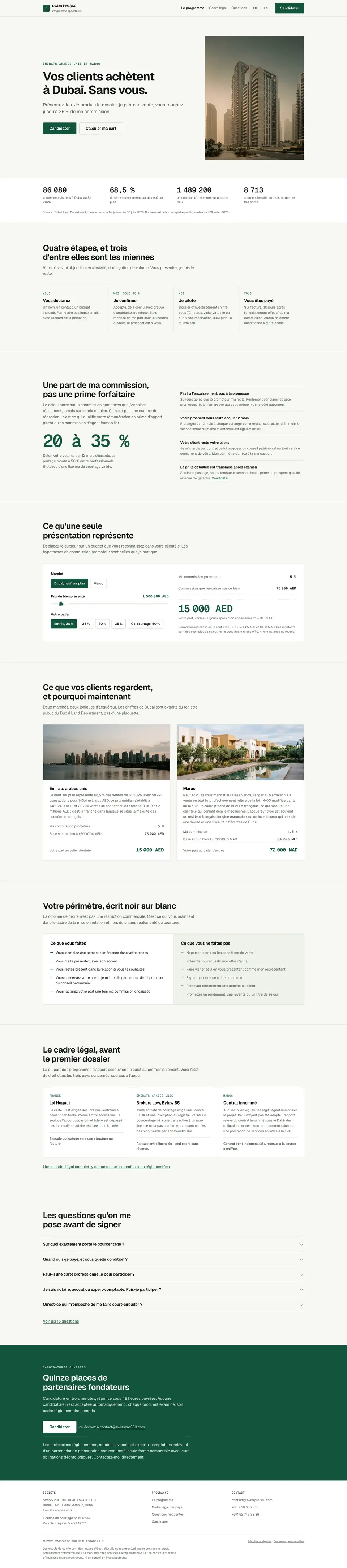 Page complète de SwissPro Partenaires, du haut vers le bas