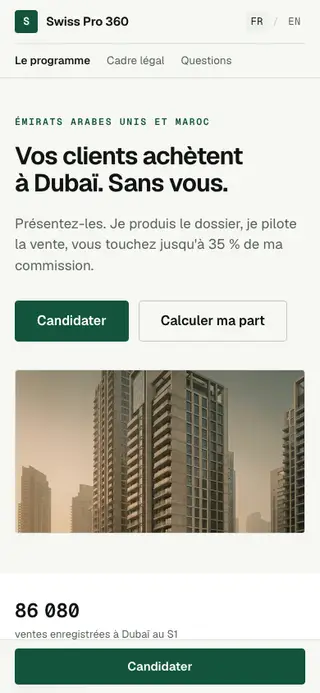 Affichage mobile de SwissPro Partenaires