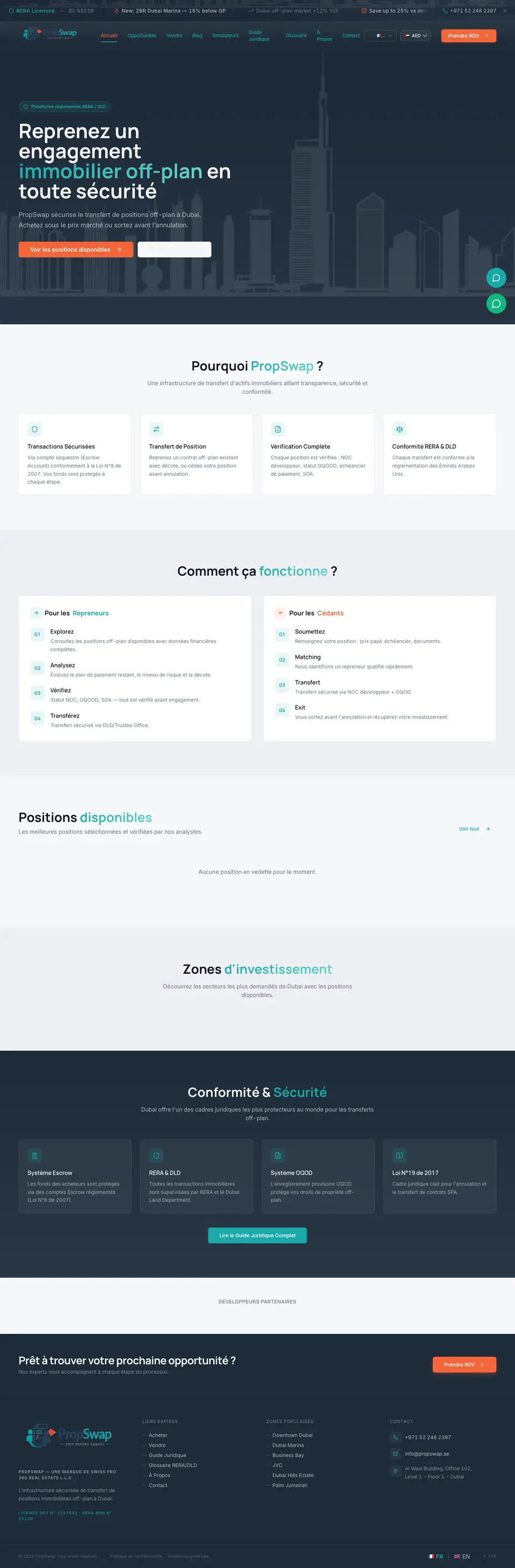 Page complète de PropSwap, du haut vers le bas
