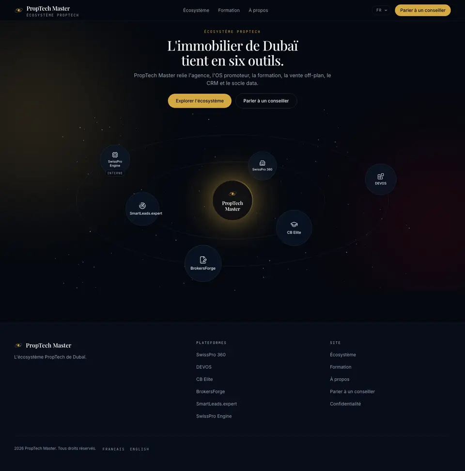 Page complète de PropTech Master, du haut vers le bas
