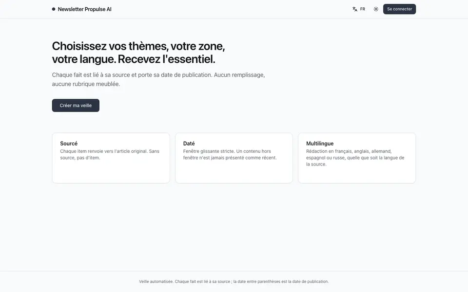 Page d'accueil de Propulse Veille