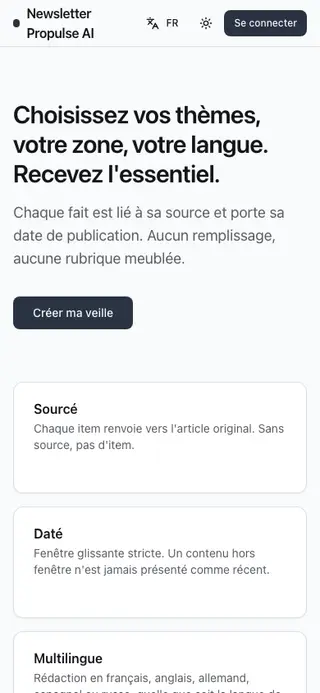 Affichage mobile de Propulse Veille