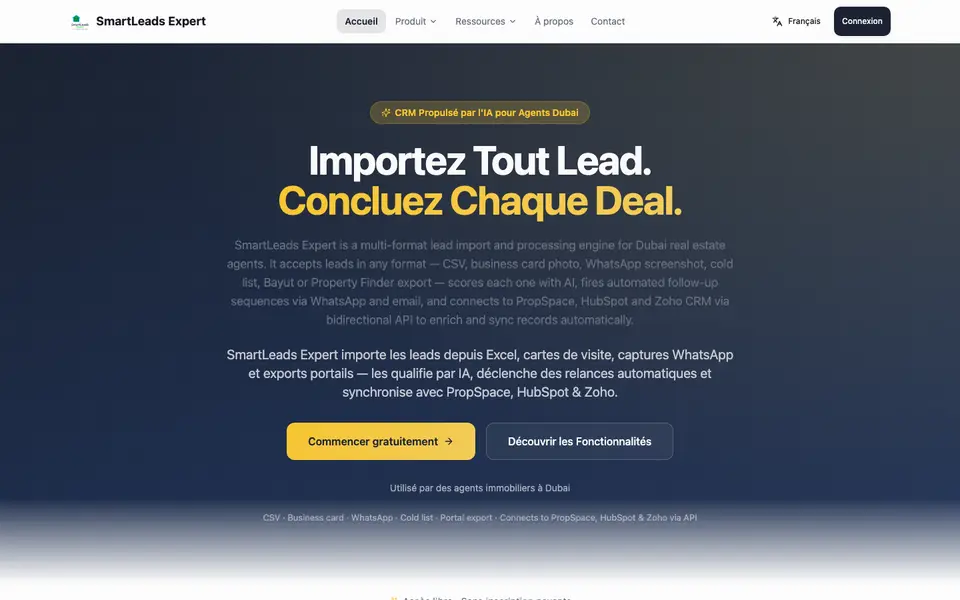 Page d'accueil de SmartLeads Expert