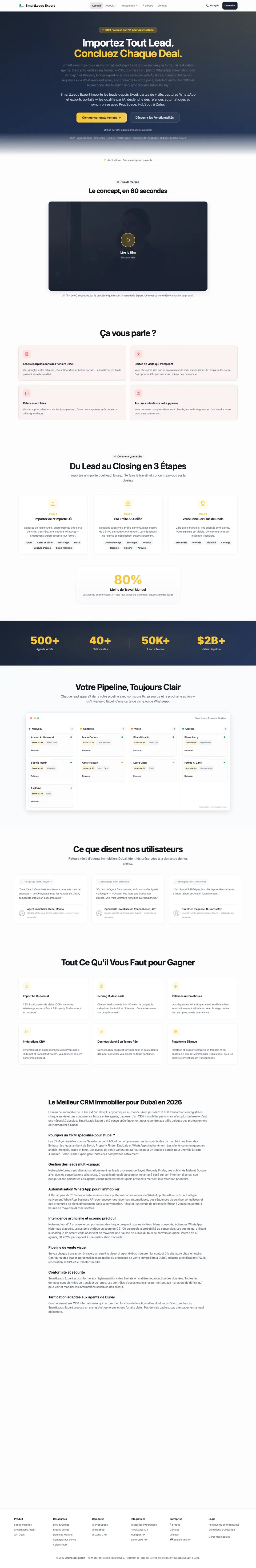Page complète de SmartLeads Expert, du haut vers le bas