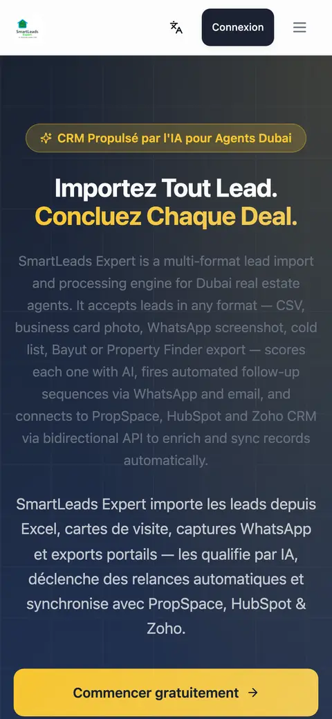 Affichage mobile de SmartLeads Expert