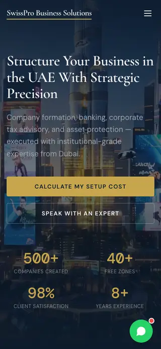 Affichage mobile de SwissPro Business Solutions