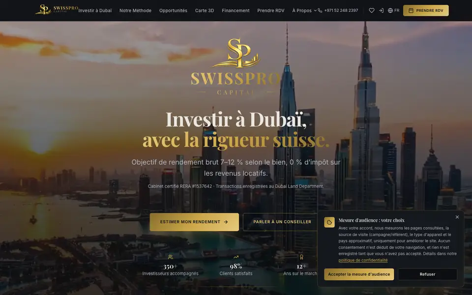 Page d'accueil de SwissPro Capital