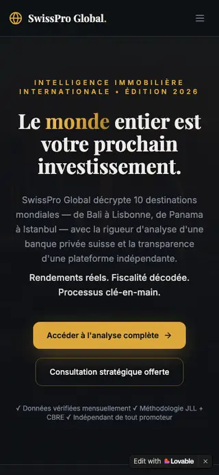 Affichage mobile de SwissPro Global